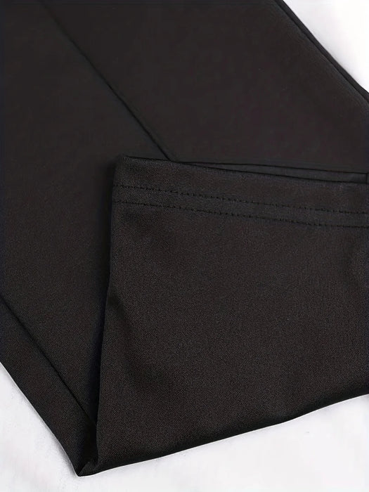 Plus Size Casual Pants, Women's Plus Solid Button Decor High Rise Elastic Straight Leg Pants