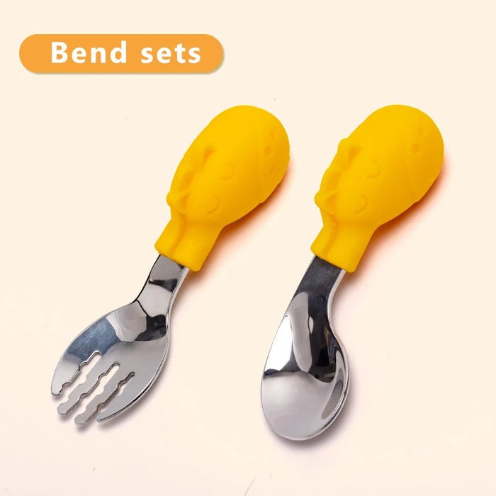 Baby Gadgets Tableware Set Children Utensil Stainless Steel Toddler Dinnerware Cutlery Cartoon Infant Food Feeding Spoon Fork