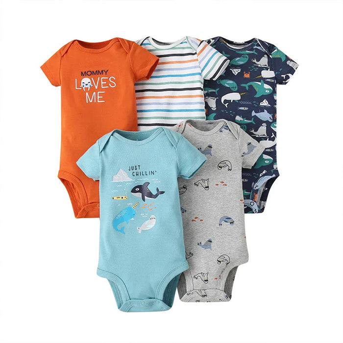 New Cartoon Baby Boys Girls Bodysuit 3-5PCS Short Sleeve 100% Cotton Baby Clothes 0-24Months Newborn Body Bebe Jumpsuit Clothing