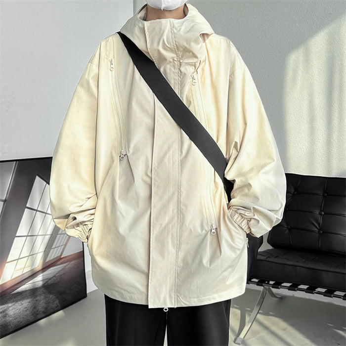 Hooded Jacket for Men Bomber Jacket Men's Windbreakers Zipper Coats Spring Autumn Loose Cargo Jacket Men Casual Sportswear