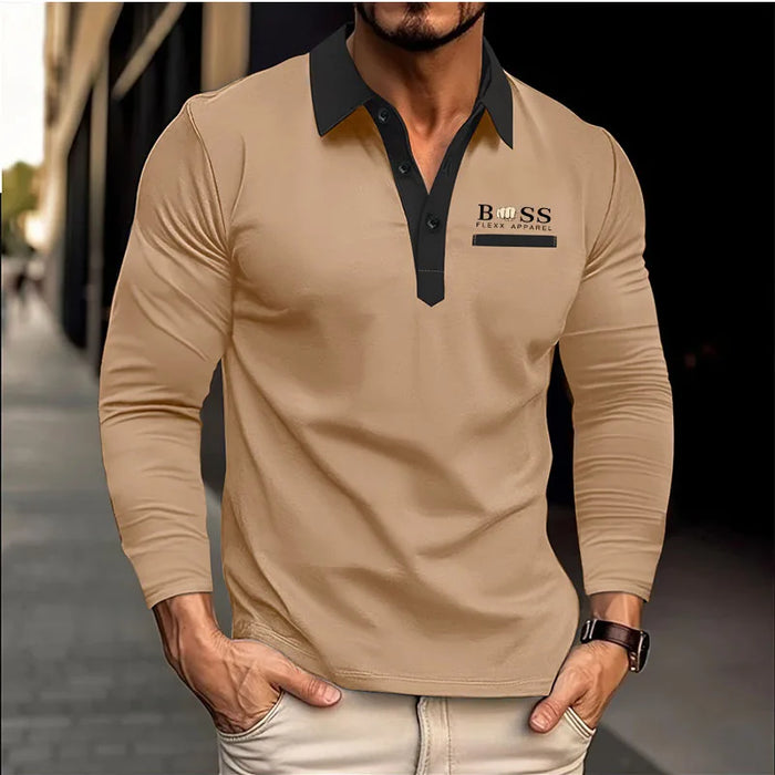 New men's autumn and winter leisure printed long sleeve POLO shirt High quality lapel button down T-shirt European size long sle