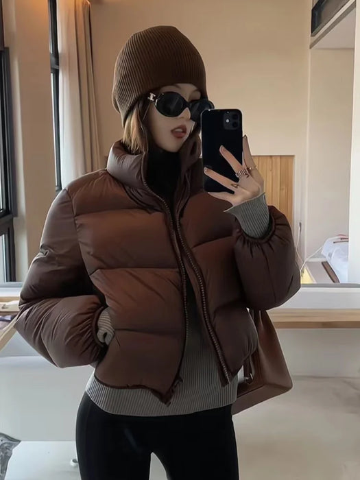 2023 New Autumn Winter Short Parkas Jacket Women Warm Zipper Loose Down Coat Female Cotton Jacket Solid Thick Windproof Outerwea