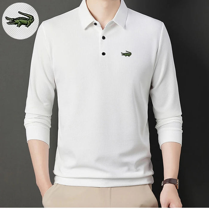 High quality Men's Long Sleeve T-shirt Spring And Autumn Cotton Embroidered Polo Shirt Lapel Men's Clothing Base Shirt Loose