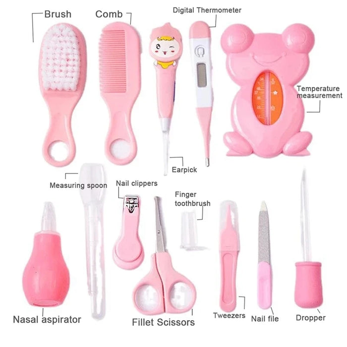 13Pcs/set Newborn Baby Care Kit Kid Toiletries Baby Kids Nail Hair Health Care Thermometer Grooming Brush Kit Clipper Scissor