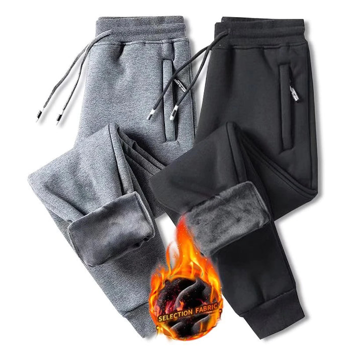 Winter Pants Men Fur Lined Joggers Thick Sweatpants Drawstring Trousers Men Fleece Running Pants Warm Velvet Ankle-Tied Pants