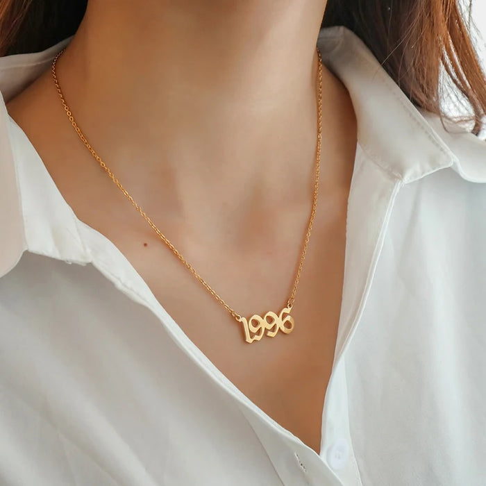 Stainless Steel Trendy Charm Year Number Necklaces for Women Birth Special Date 1982 1989 2000 Birthday Gift from 1980 to 2023