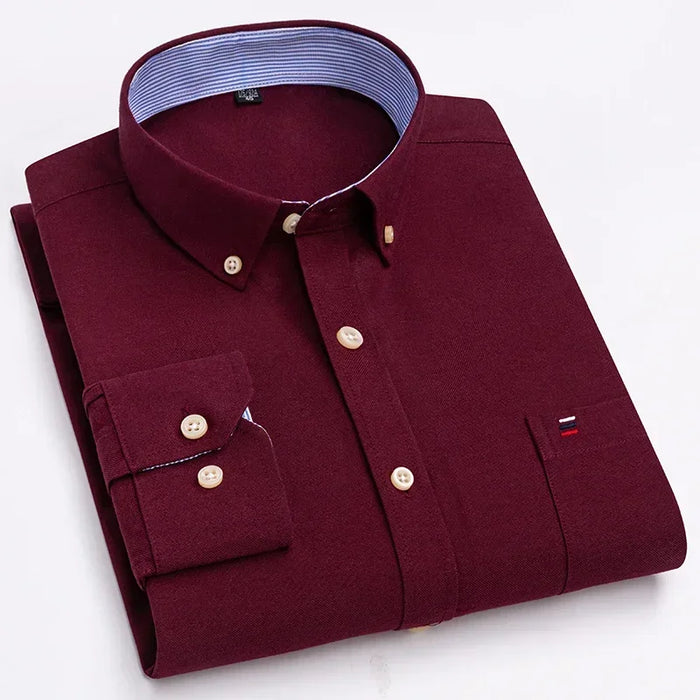 2023 Oxford Men Fashion 100% Cotton Thin Long Sleeve Casual Slim Solid Color Plaid Print Stripe Formal Dress Shirt Plus 7XL 6XL