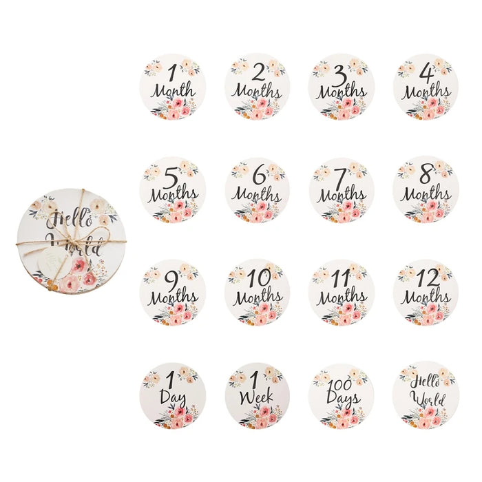 12pcs Baby Milestone Number Monthly Memorial Cards Newborn Baby Paper Wooden Engraved Age Photography Accessories Birthing Gift