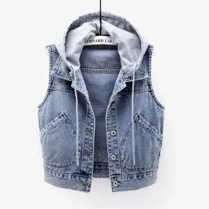New Denim Vest Women's Spring Autumn Clothes Sleeveless Wild Tops Short Hooded Jacket Women Denim Jeans Vest Jacket Female
