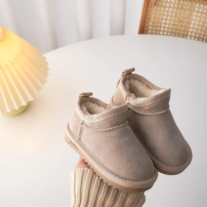 Kids Genuine Cowhide Snow Boots Winter Baby Soft Warm Cotton Shoes With Plush Boys Girls One Fur Suede Boots Princess Retro Boot