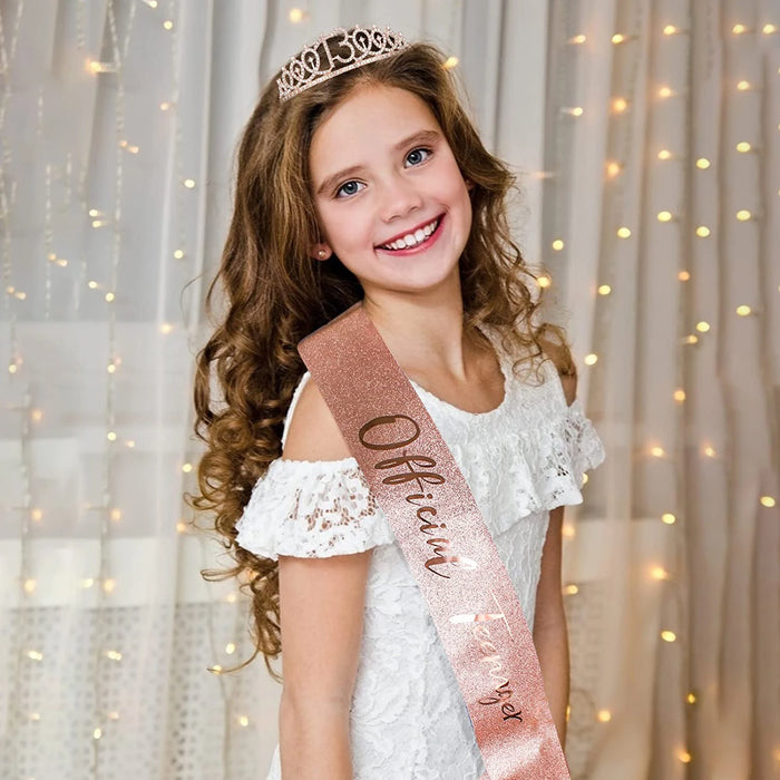 Birthday Crown Sash Set for Girls Women Happy Birthday Decoration 13th 18th 30th 40th Birthday Tiara Satin Sash Party Supplies