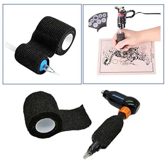 6/12/24 Black Tattoo Grip Bandage Cover Wraps Tapes Nonwoven Waterproof Self Adhesive Finger Wrist Protection Tattoo Accessories