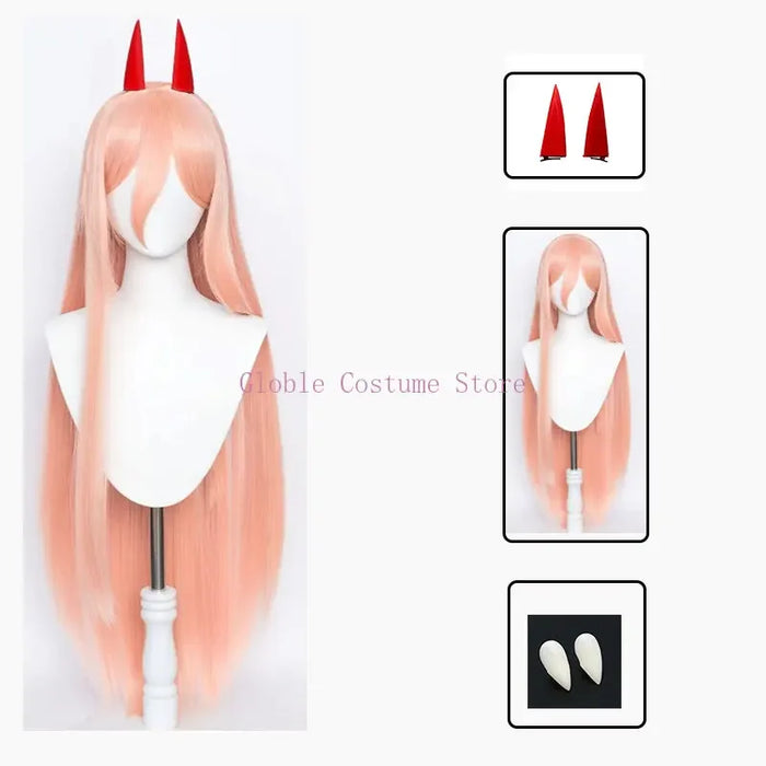 Anime Chainsaw Man Power Wig Cosplay Costume Makima Power Wigs Props Horns Teeth Power T-Shirt