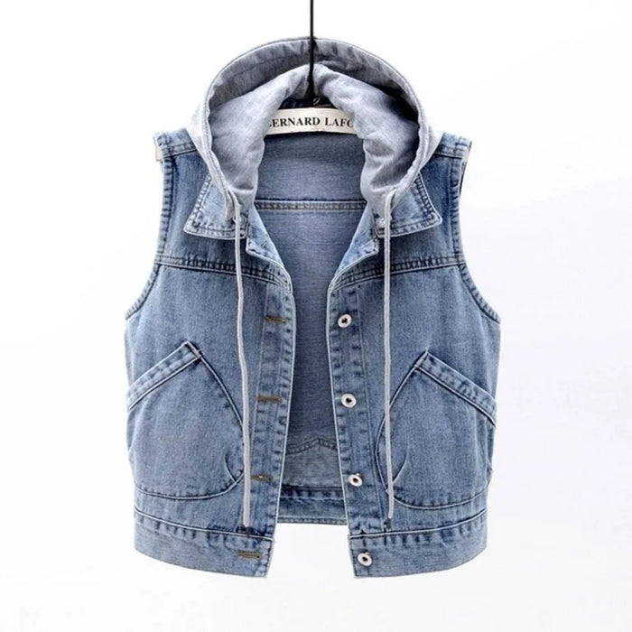 New Denim Vest Women's Spring Autumn Clothes Sleeveless Wild Tops Short Hooded Jacket Women Denim Jeans Vest Jacket Female