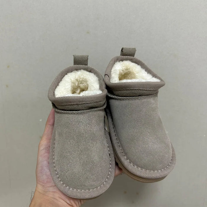 Kids Genuine Cowhide Snow Boots Winter Baby Soft Warm Cotton Shoes With Plush Boys Girls One Fur Suede Boots Princess Retro Boot