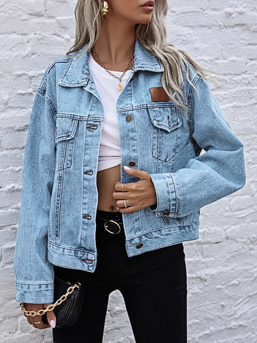 Benuynffy Turn-down Collar Loose Denim Jacket Women Spring and Autumn Single Breasted Female Outwear Casual Jean Coats Jackets