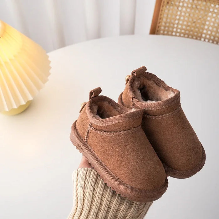 Kids Genuine Cowhide Snow Boots Winter Baby Soft Warm Cotton Shoes With Plush Boys Girls One Fur Suede Boots Princess Retro Boot