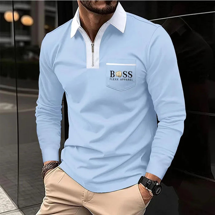 New men's autumn and winter leisure printed long sleeve POLO shirt High quality lapel button down T-shirt European size long sle