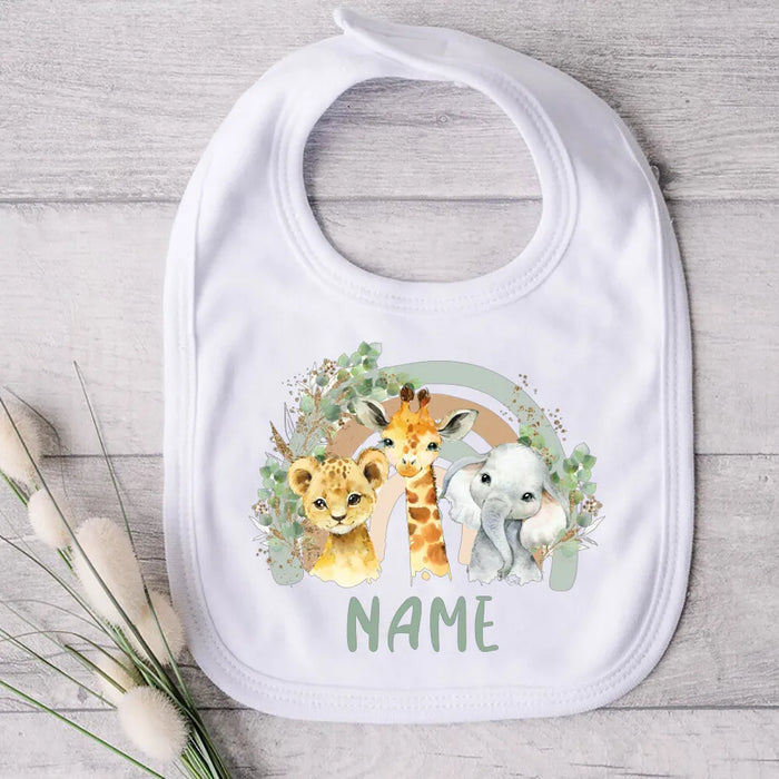 Personalised Baby Bibs Custom Animal with Name Boys Girls Cotton Bib Newborn Saliva Towel newborn wild one Infant Shower Gifts