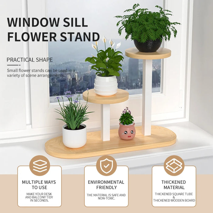 Flower Rack Balcony Bay Window Bedroom Succulent Flower Pot Rack Solid Wood Minimalist Office Desktop Storage Rack