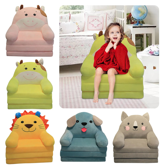 H Foldable Kids Sofa Backrest Armchair 2 In 1 Foldable Children Sofa Cute Cartoon Lazy Sofa Children Flip Open Sofa Bed For
