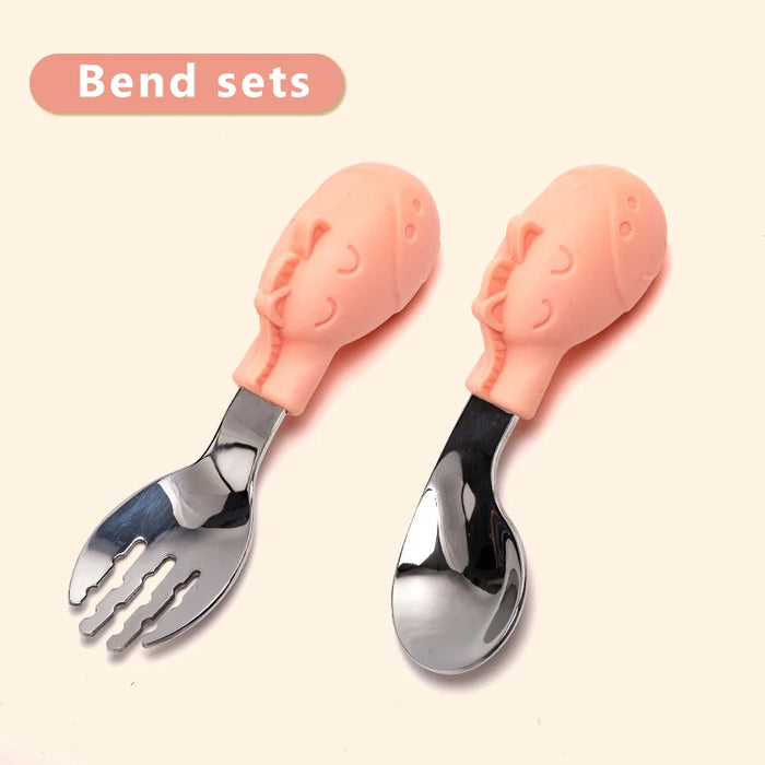 Baby Gadgets Tableware Set Children Utensil Stainless Steel Toddler Dinnerware Cutlery Cartoon Infant Food Feeding Spoon Fork