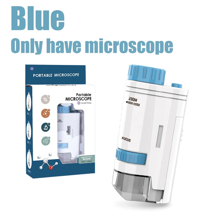 60-200X Children Microscope Pocket Microscope with LED Light Portable Electric Mini High Definition Science Microscope Outdoor