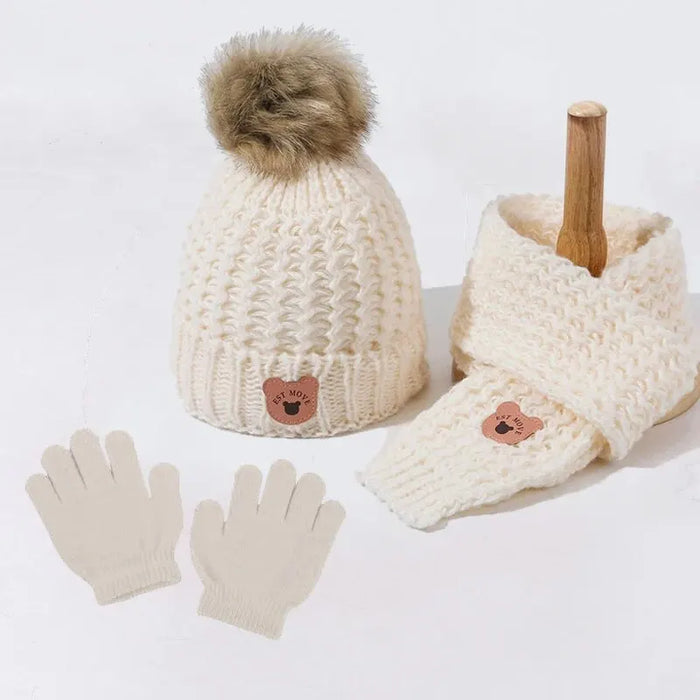 3Pcs Kids Hat Scarf and Snow Gloves Set Winter Knit Warm Soft Outdoor for Boys Girls and Toddlers
