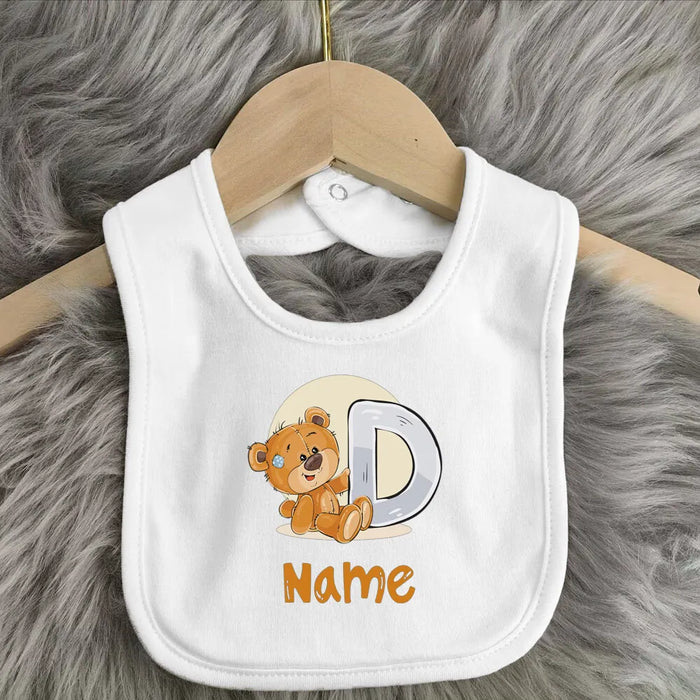 Personalised Baby Bibs Custom Initial Wite Name Boy Girl Cotton Bib  Newborn Saliva Towel Cute Bear Print Bib Baby Shower Gift