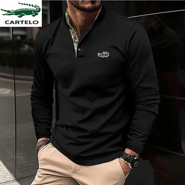 High quality Spring and autumn men's long sleeve Polo shirt fashion casual sports round neck fitness running long sleeve T-shirt
