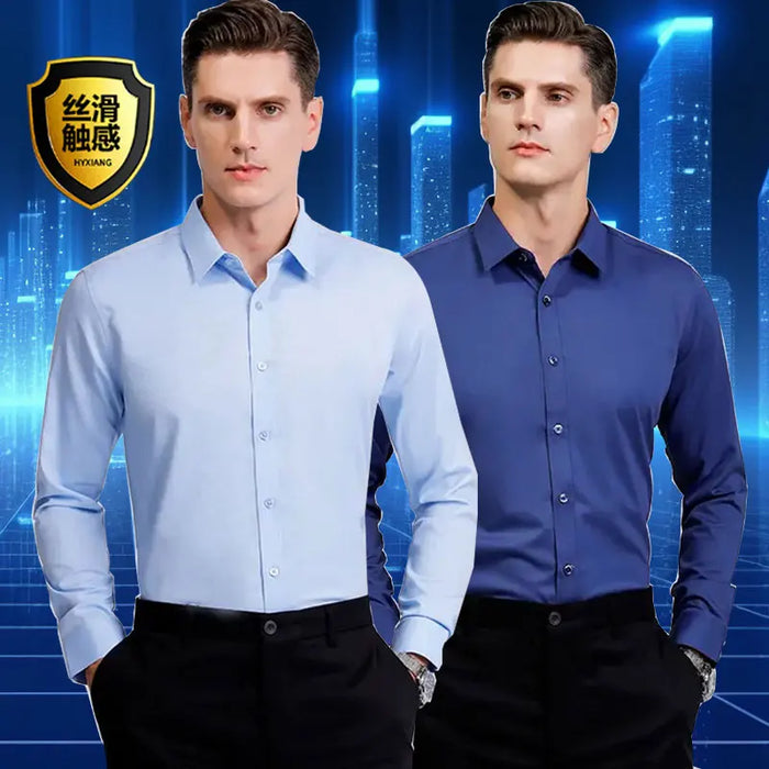 6XL Spring/Summer Formal Men's Fashion long-sleeved shirt Luxury wrinkle-proof non-ironed solid color business casual ice silk