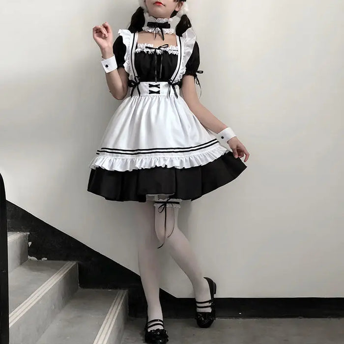 Black White Lolita Maid Girls Women Lovely Cosplay Costume Outfit Dress Sexy French Apron Servant Uniform Exotic CafeMaid 4XL