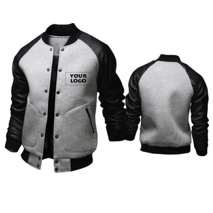 Custom Your Logo Pu Leather Sleeve Men's Patchwork Baseball Jacket Winter Autumn Male Outdoor Coat Streetwear