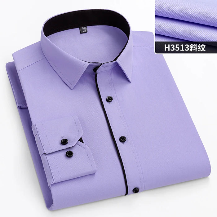 Autumn Men Office Shirt Long Sleeve Loose Plus Size 10XL 11XL 9XL Formal Dress Shirts Business Blue Black Solid Patchwork 160KG