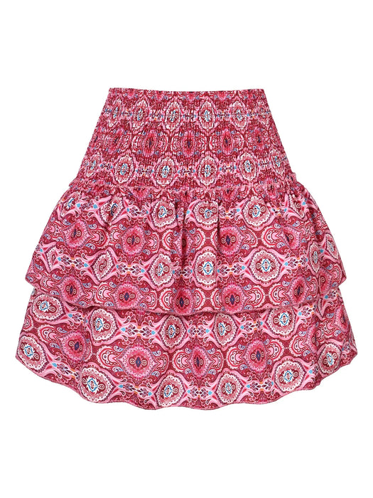 Summer Floral Pleated Skirt Womens Vintage Ruffle Print Pink Skirt Fashion Y2k Short Skirts Leisure Vacation Bohemian Miniskirt