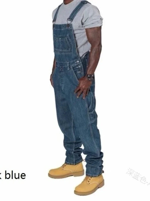 Mens Jeans 2023 Overalls Men Pockets Casual Loose Long Denim Pants Slim Splice Straight Rompers Autumn Plus Size Long Jeans Men