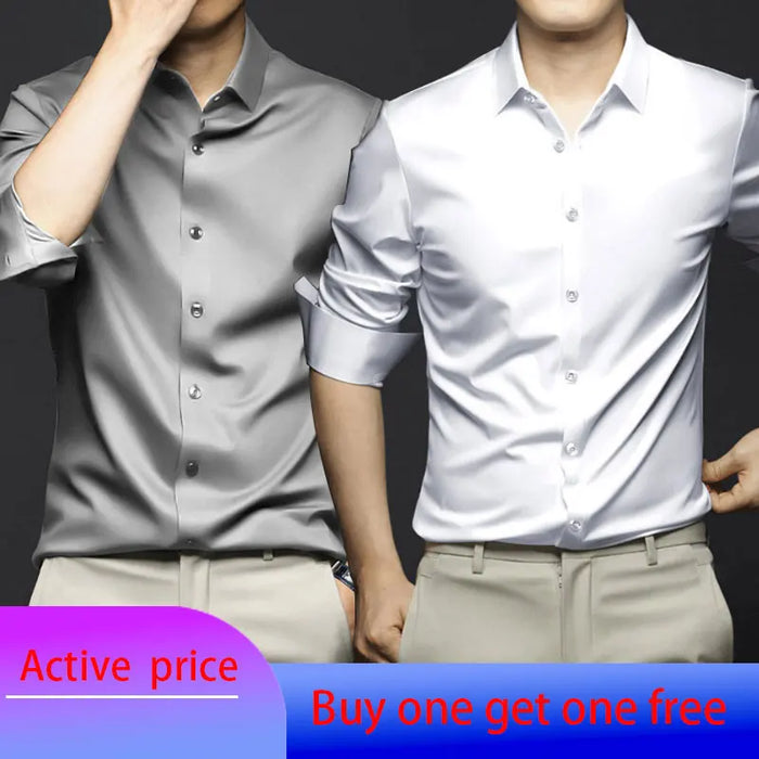 6XL Spring/Summer Formal Men's Fashion long-sleeved shirt Luxury wrinkle-proof non-ironed solid color business casual ice silk