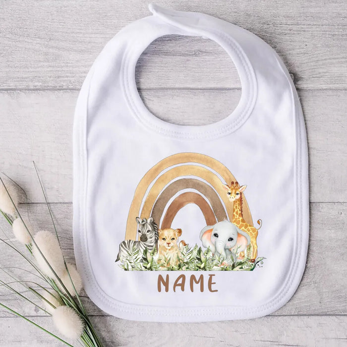 Personalised Baby Bibs Custom Animal with Name Boys Girls Cotton Bib Newborn Saliva Towel newborn wild one Infant Shower Gifts