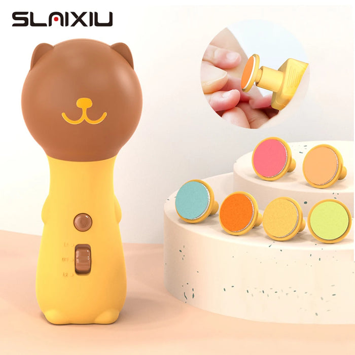 Baby Nail Trimmer Electric Low Noise Baby Nail File with 6 Replacement Pads Cartoon Nail Clippers Baby Care Nail Trimmer