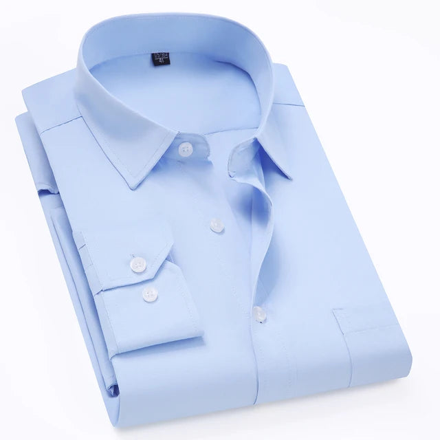 Autumn Men Office Shirt Long Sleeve Loose Plus Size 10XL 11XL 9XL Formal Dress Shirts Business Blue Black Solid Patchwork 160KG