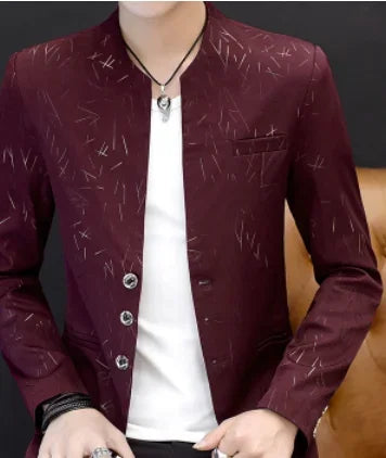 HOO 2024 Men 's casual collar blazers  youth handsome trend Slim print blazers   5XL   6XL