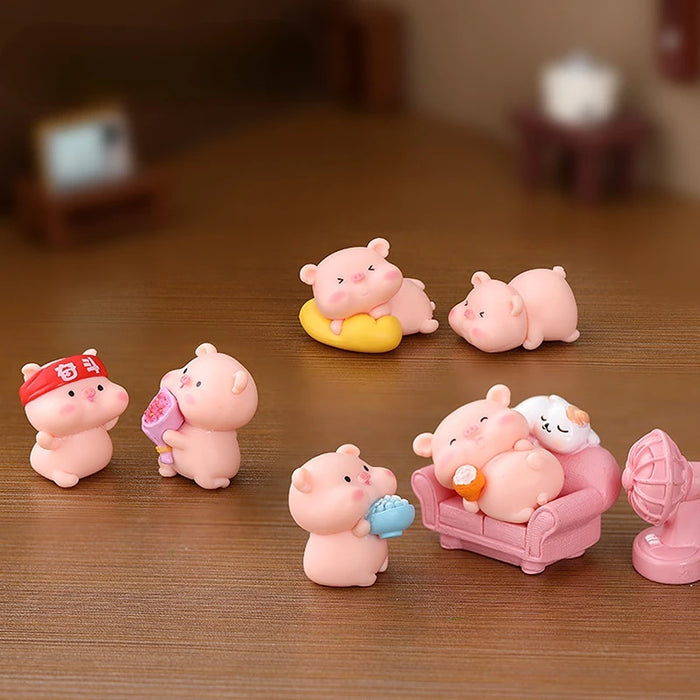 6pcs/set Cute Mini Pig Figurine Animal Doll Toy Model Statue Miniatures Items Fairy Bonsai Home Garden Ornaments Outdoor Decors