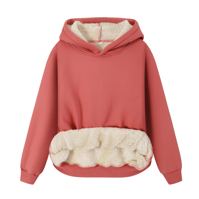 P5177 Winter Kids Fleece Hoodies Pullover Sherpa Lined Thicken Warm Hooded Sweatshirt Windproof Casual Outerwear