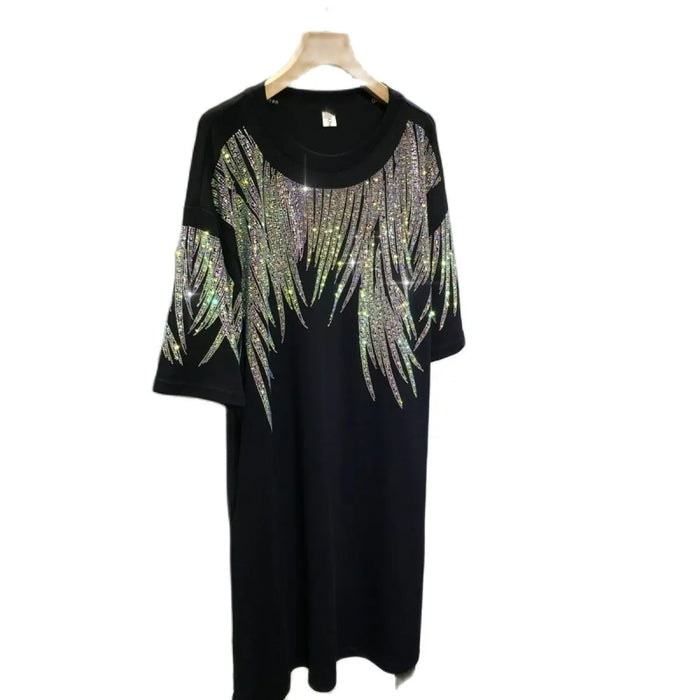 Shine Rhinestone Brand Luxury Dresses for Women Elegant Evening Party Short Sleeve Loose Fit Y2K Womens Plus Size Clothing