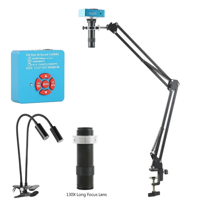 55MP 48MP 4K 1080P HDMI USB Video Microscope Camera 1-130X Infinitely Far C Mount Lens LED Light for Digital Image Acquisition
