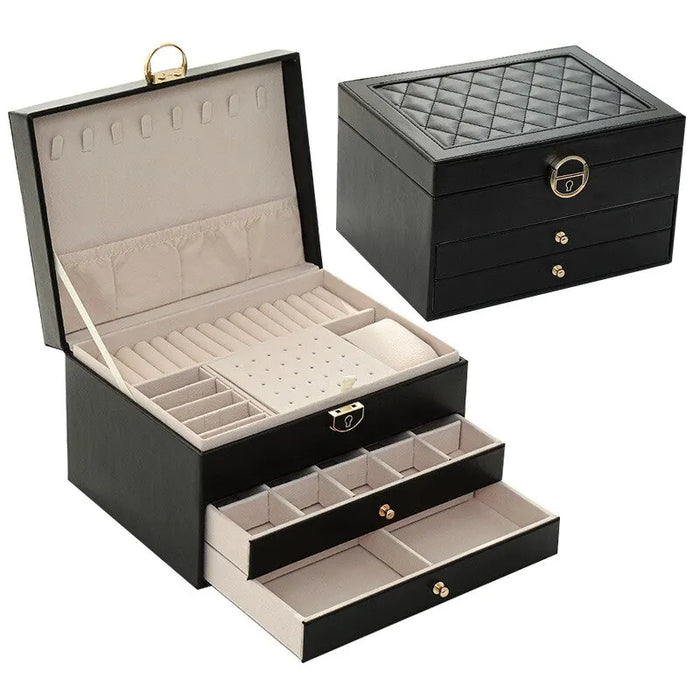 Large Jewelry Storage Box Multi-Layer Organizer For Jewelry Necklace Earring Leather Jewellery Storage Packaging Display Boxes