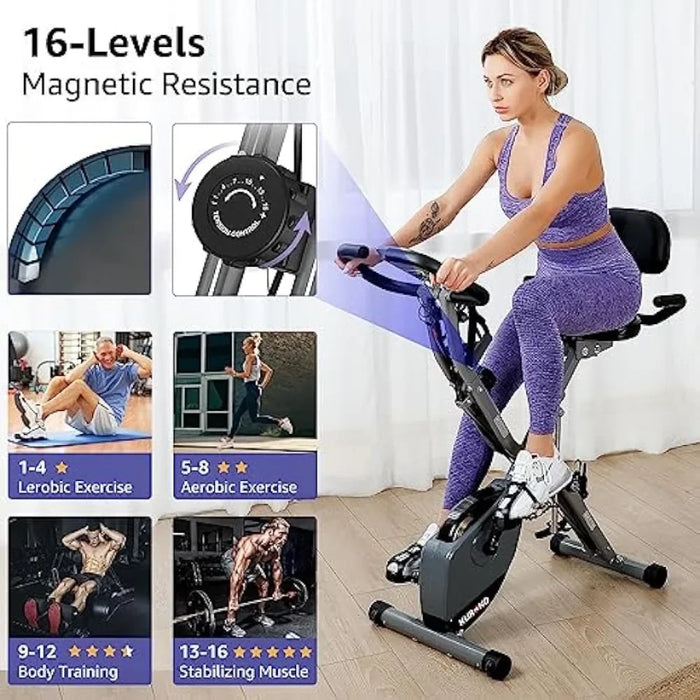 KURONO Stationary Exercise Bike Home Workout | 4 IN 1 Foldable Indoor Cycling Spin Bike Seniors | 330LB Capacity