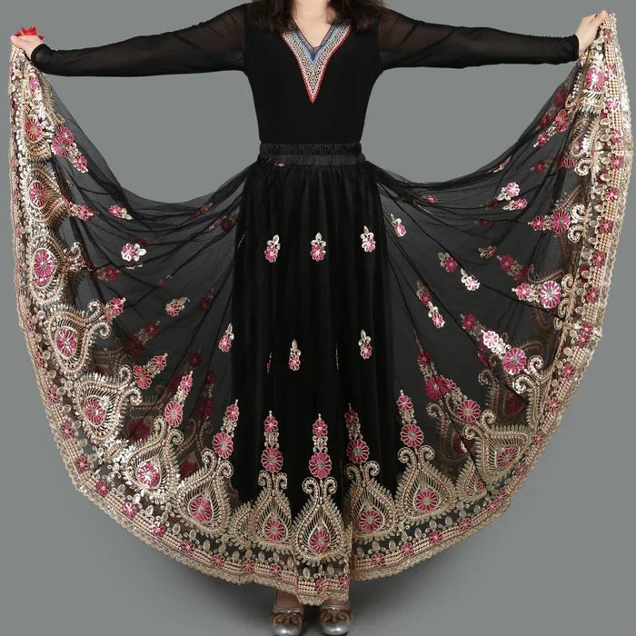 Embroider Chinese Traditional Dance Skirt for Women National  Spanish Flamenco Skirts Vintage Tibetan Dancewear Folk Outfit