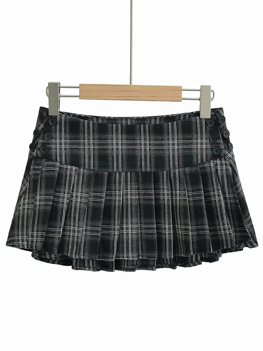 Chu Sau beauty 2024 Women New Fashion Preppy Style Plaid Printed Pleated Mini Skirt Hot Sweet Low Waist Sexy Super Short Skirts