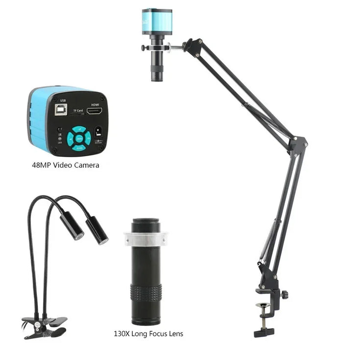 55MP 48MP 4K 1080P HDMI USB Video Microscope Camera 1-130X Infinitely Far C Mount Lens LED Light for Digital Image Acquisition